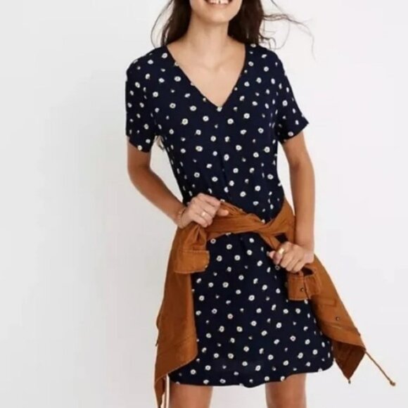 Madewell Navy‎ Blue Button-Back Floral Daisy’s Dress with Pockets Size S - Picture 1 of 11